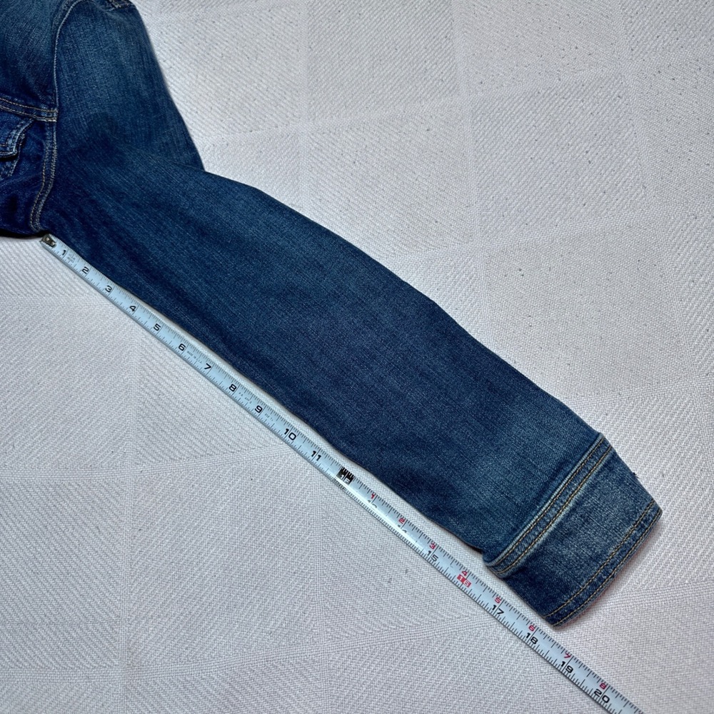 7 For All Mankind Classic Denim Jacket Womens Medium Trucker Stretch Dark Wash - Picture 13 of 14
